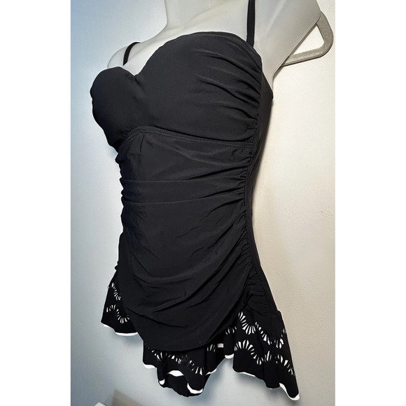 Profile By Gottex Bandeau Swimdress Womens Swimsuit 8 Black One piece Laser Cut - Picture 5 of 14